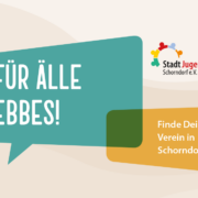 Zwei Sprechblasen mit dem Text "Für älle ebbes" und "Finde deinen Verein in Schorndorf".